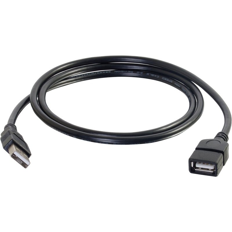 Full length view of 3.3ft black USB extension cable showing both connector ends