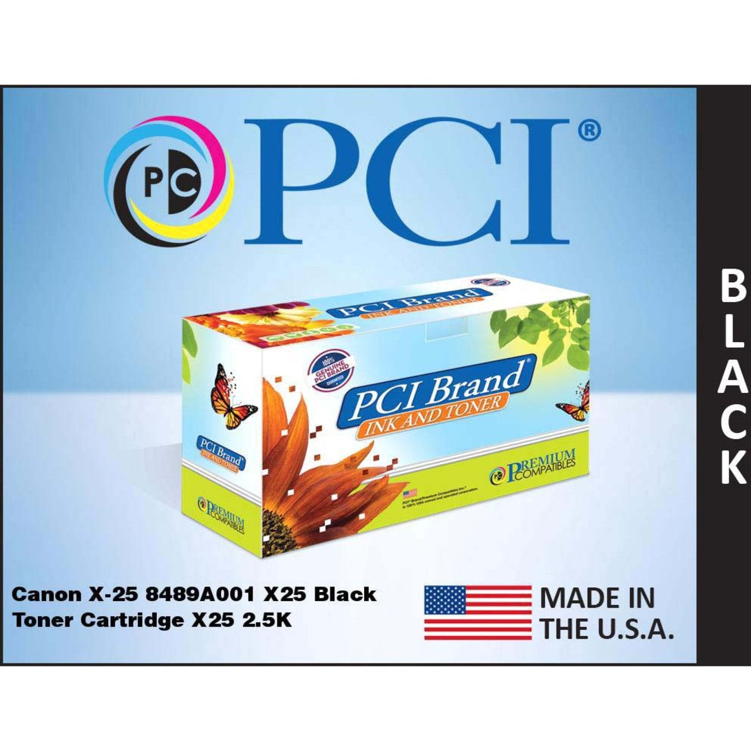 PCI Brand toner cartridge product image with American flag and manufacturing details for Canon X-25 compatibility-alternate-image2