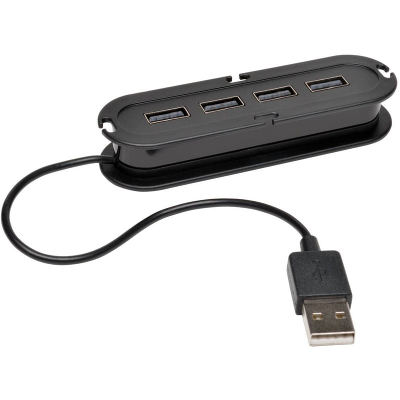 Tripp Lite 4-port USB 2.0 hub showing elongated black design with four USB ports and attached USB cable