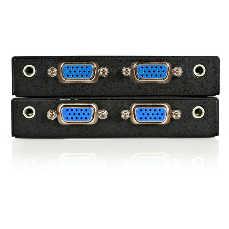 Detailed view of VGA ports and audio jacks on StarTech.com video extender units