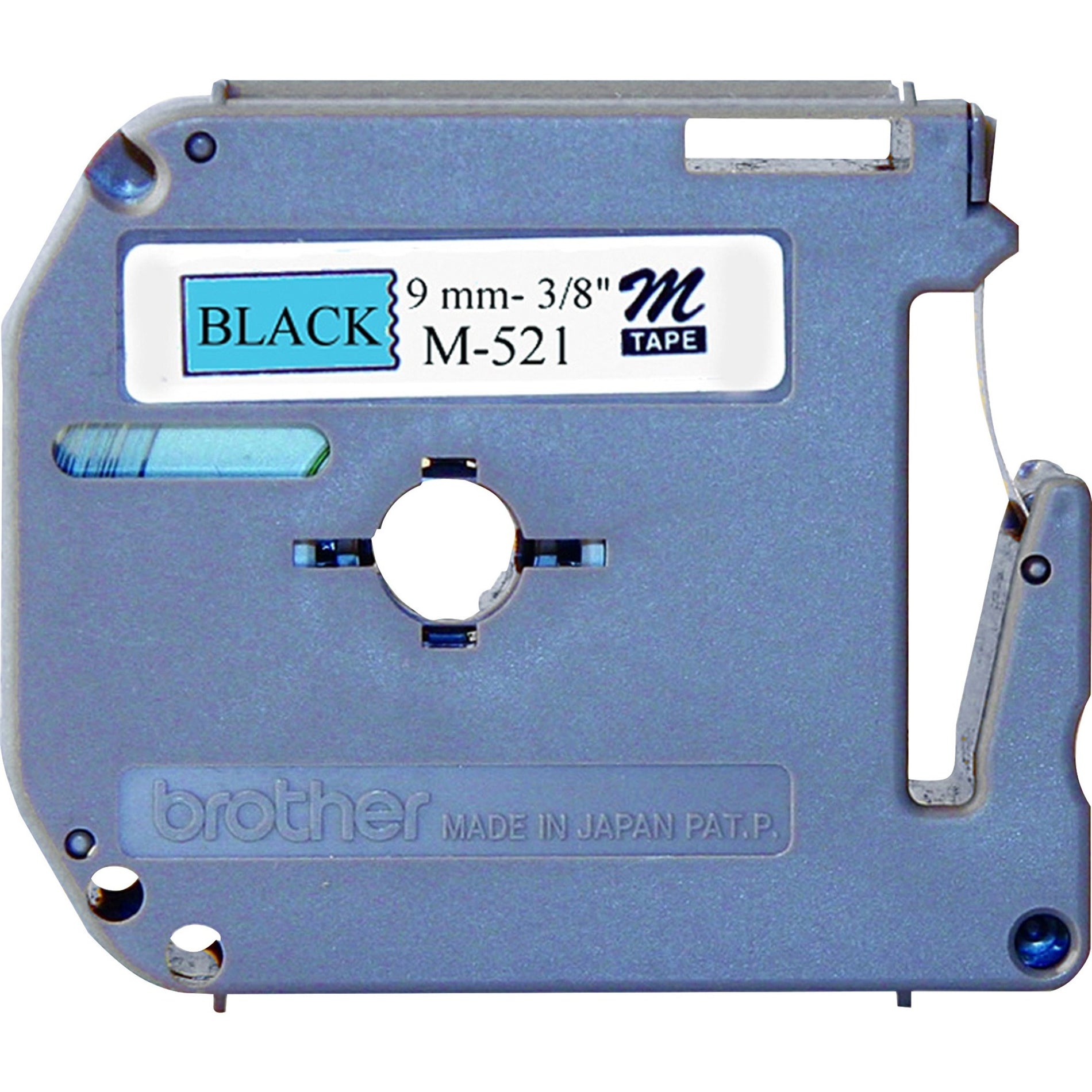 Brother M521 P-touch Nonlaminated Label Tape 3/8" Size Black/Blue Brother M521 P-touch Ikke-lamineret Label Tape 3/8" Størrelse Sort/Blå