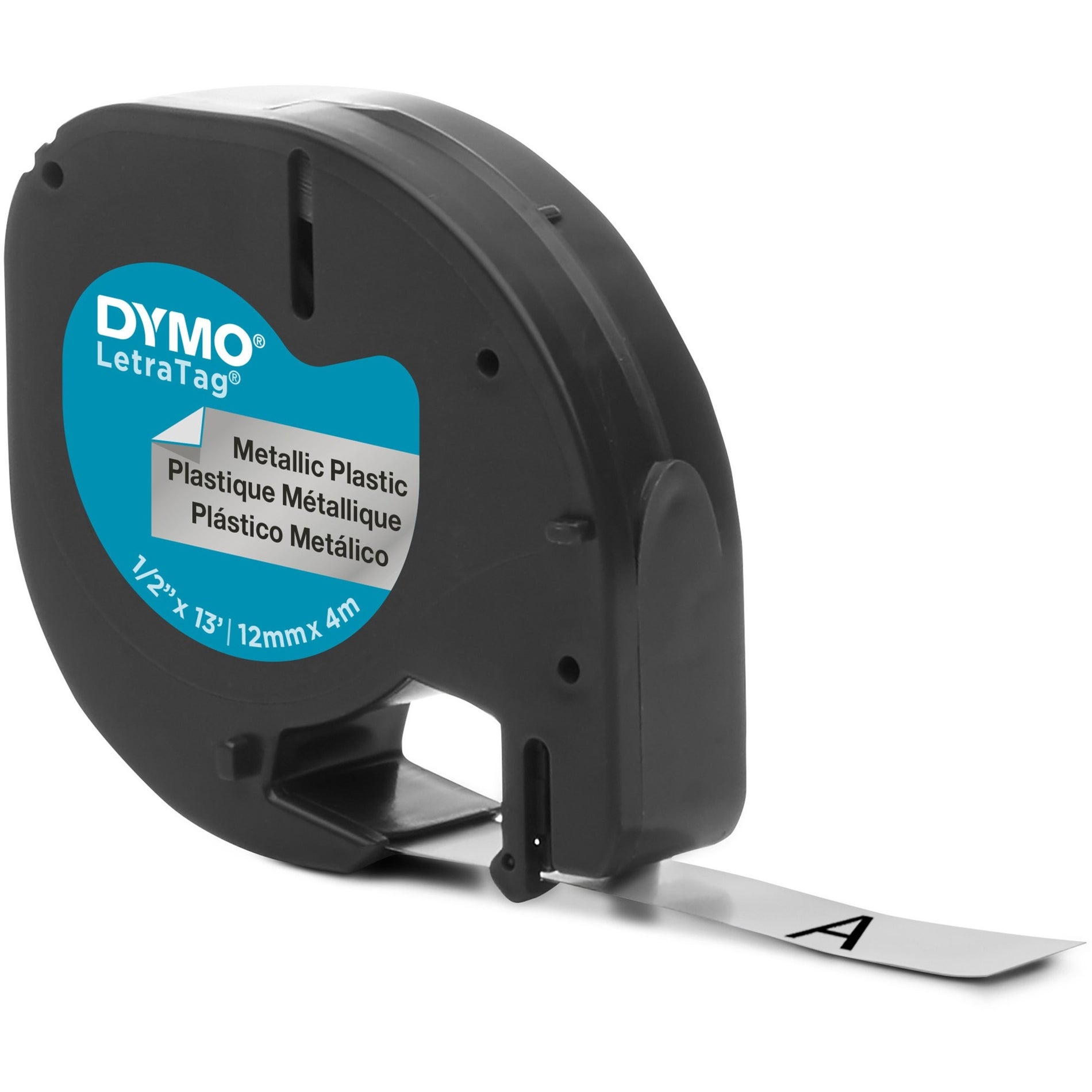 Dymo 91338 LetraTag Label Maker Tape Cartridge, 1/2"x13', Metallic Silver