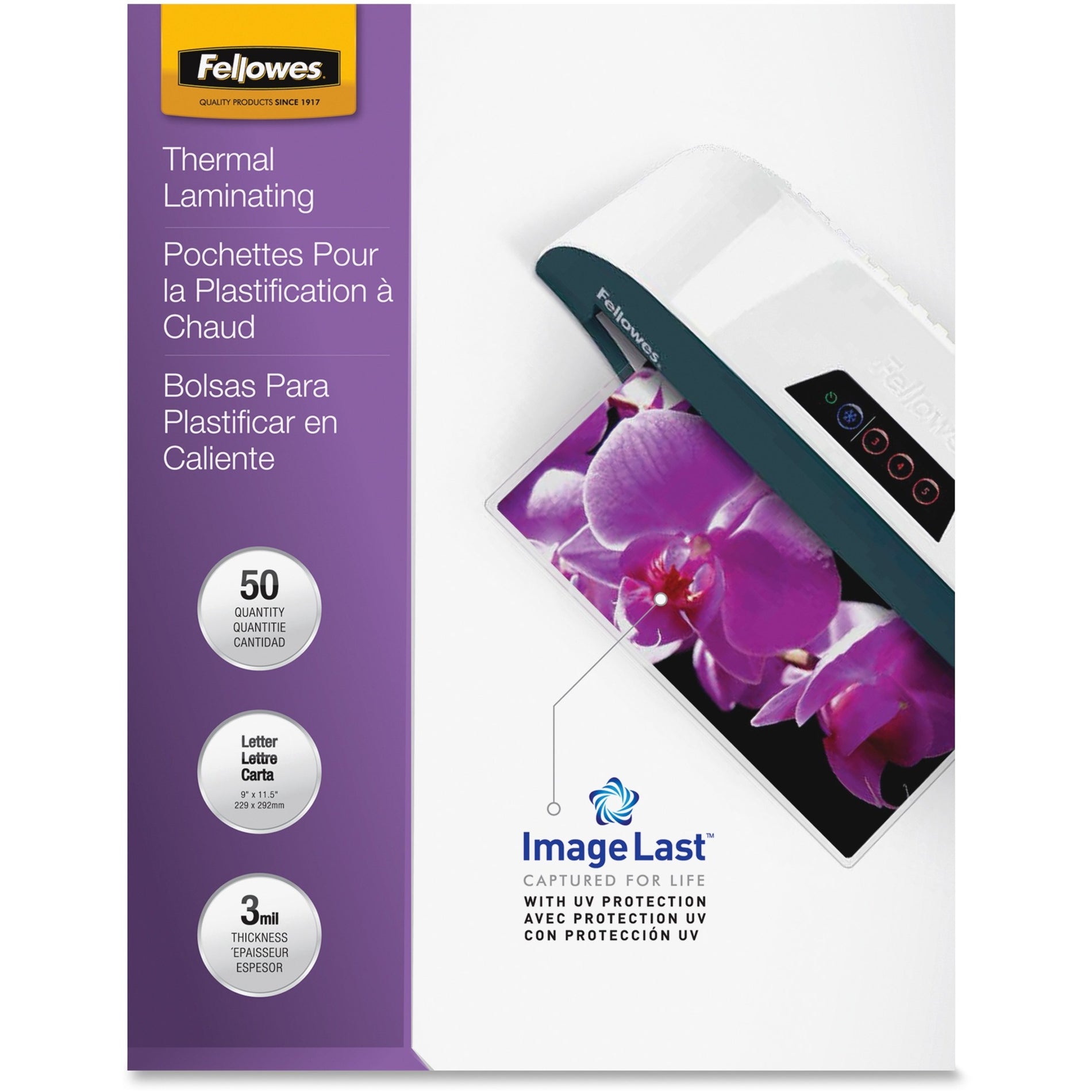 Front view of Fellowes laminating pouches package-alternate-image9