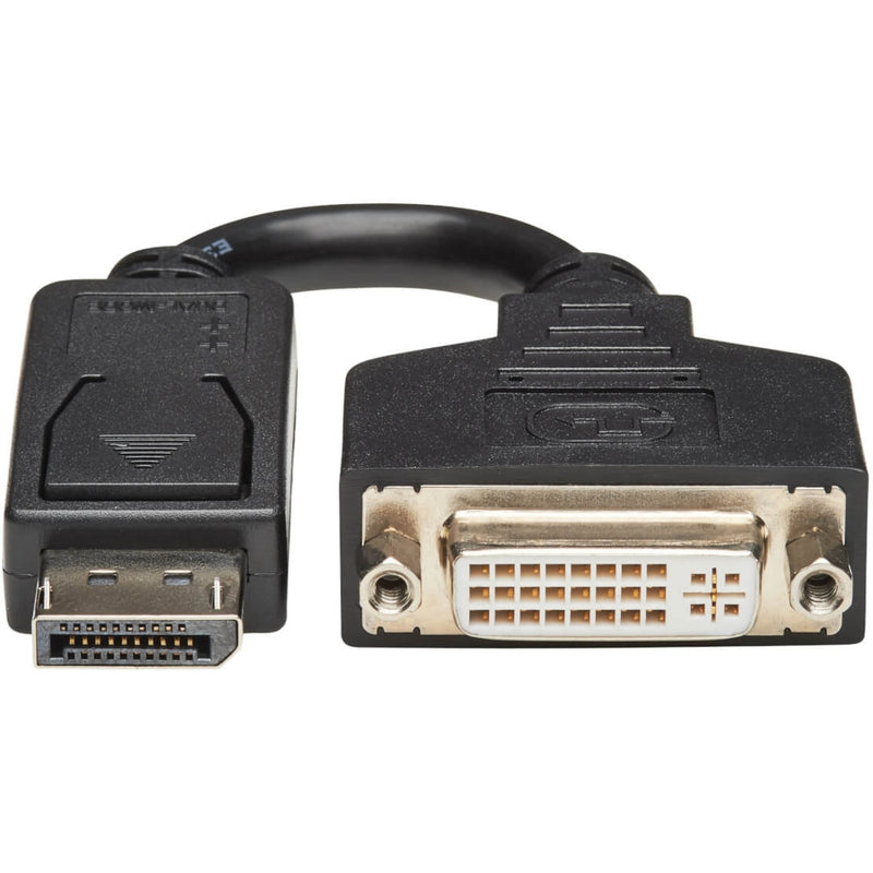 Close-up view of DisplayPort and DVI connectors on Tripp Lite adapter