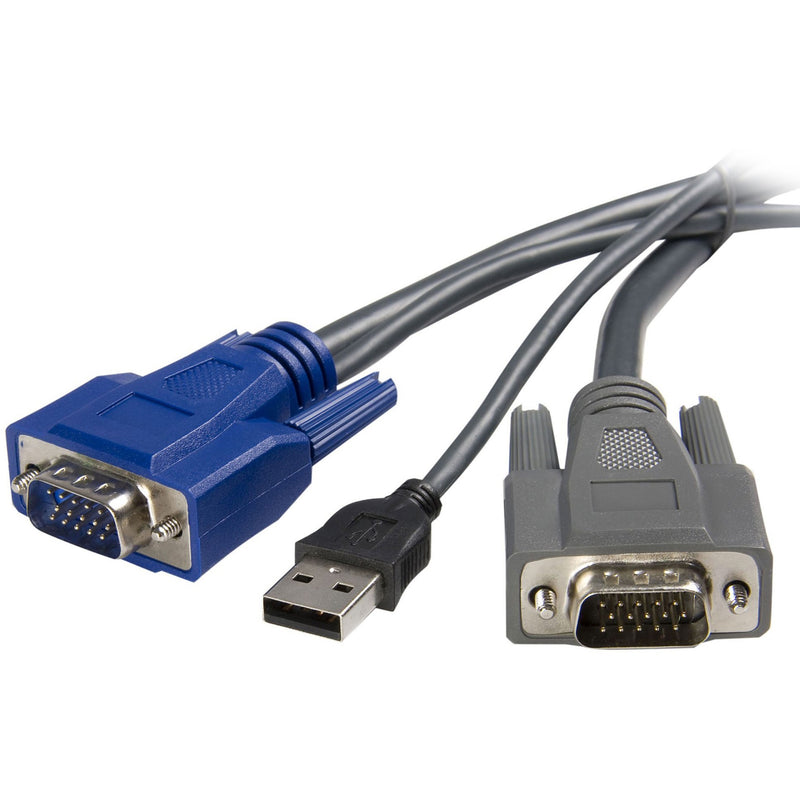 StarTech.com 2-in-1 KVM cable showing VGA and USB connectors with blue and gray housing