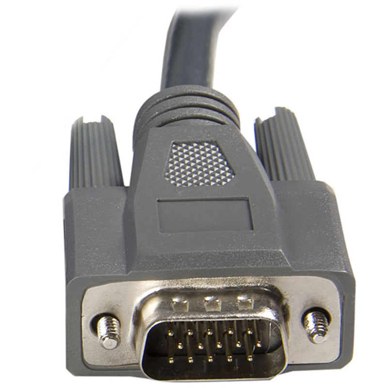 Detailed view of gray VGA connector showing pin configuration and mounting screws