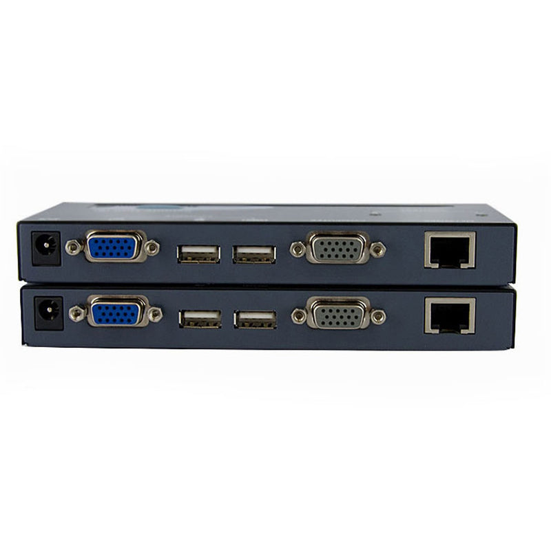 Rear view of KVM extender units showing all available ports