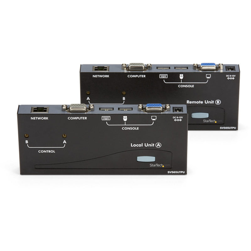 Top view of KVM extender units showing interface labels and controls