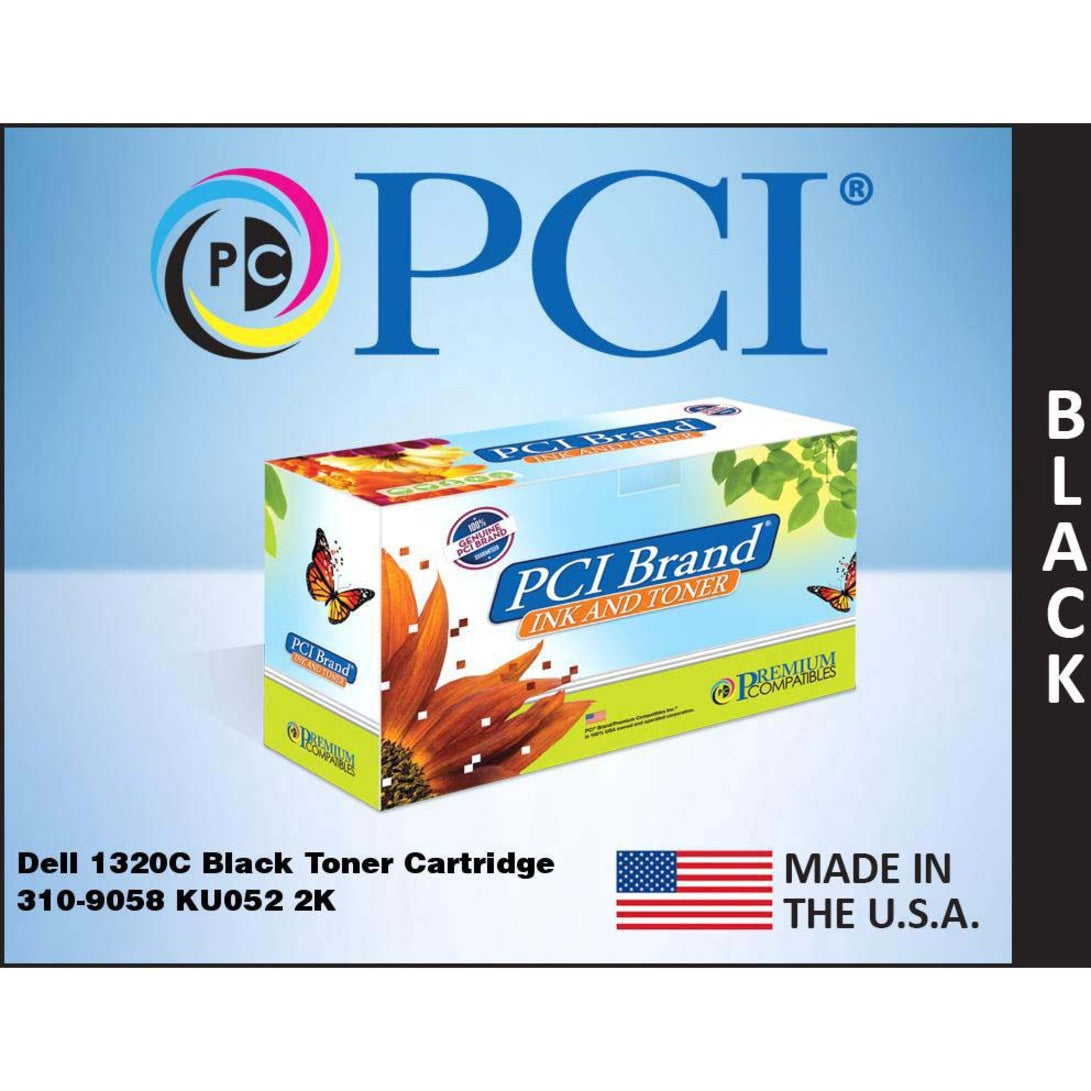 PCI Brand Dell 1320C black toner cartridge product image with Made in USA flag and specifications-alternate-image2