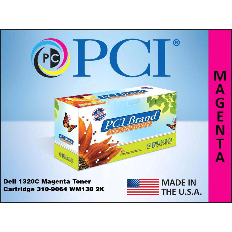 PCI Brand Dell compatible magenta toner cartridge with American flag and product details