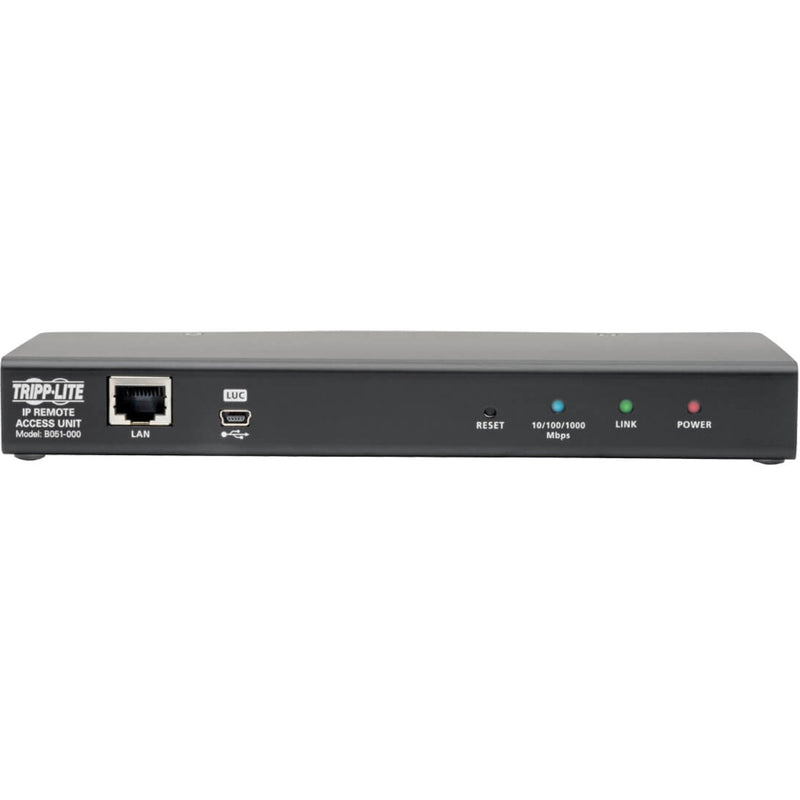 Side profile view of Tripp Lite B051-000 IP KVM switch showing slim design and port layout