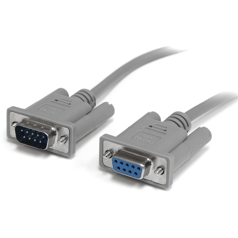 Close-up view of DB9 male and female serial connectors on StarTech.com null modem cable