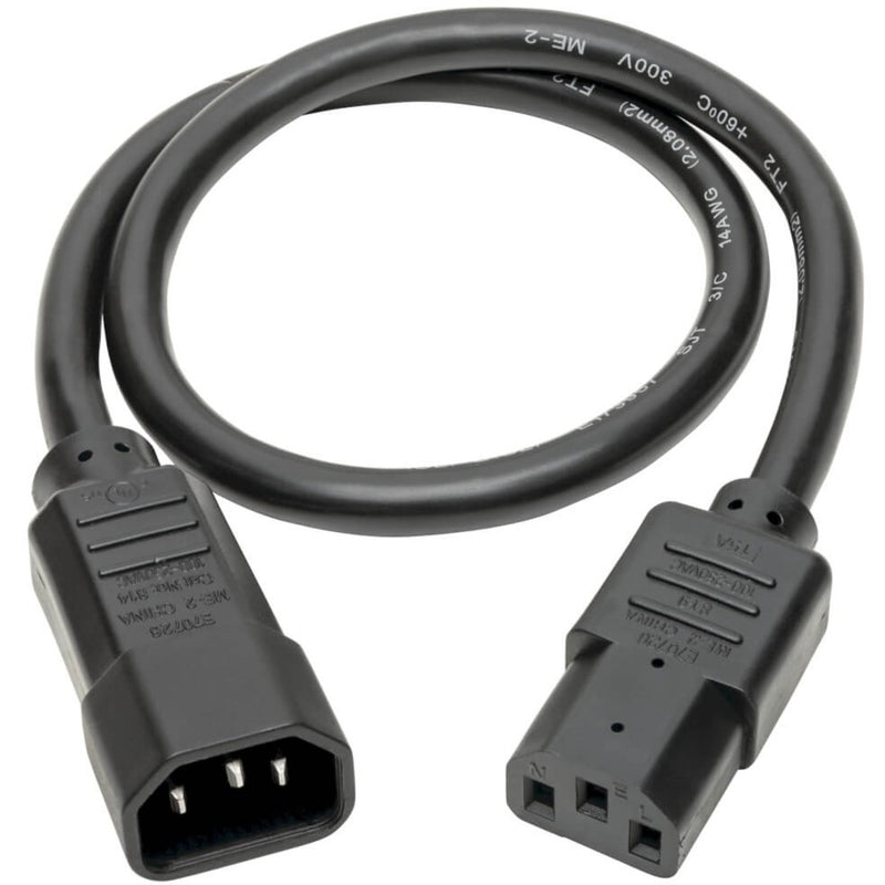 Full length view of Tripp Lite P005-002 power cable showing cable flexibility and connector orientation