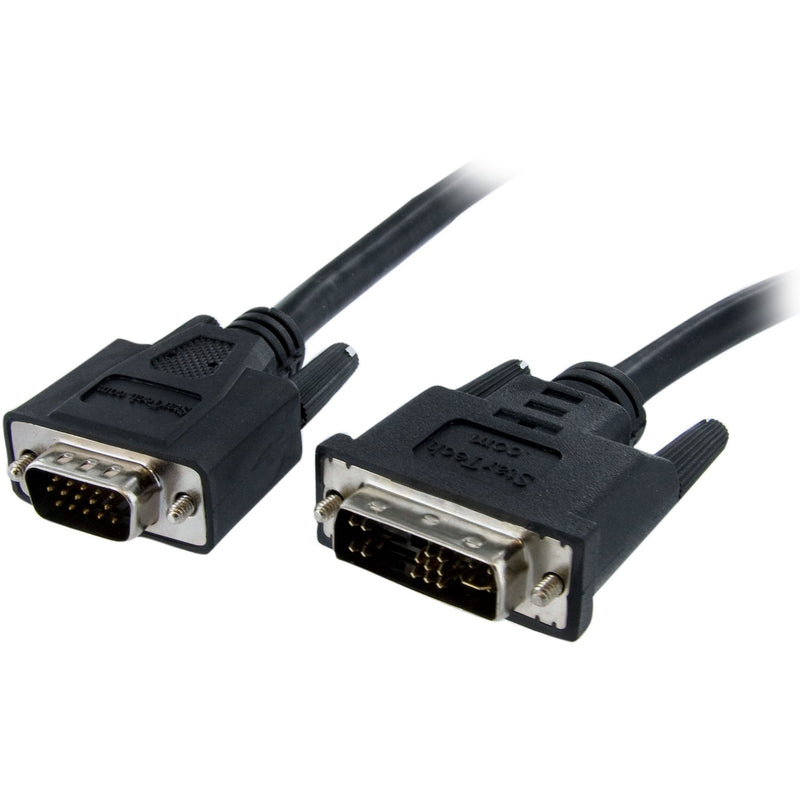 Close-up view of DVI and VGA connectors on StarTech.com black display cable