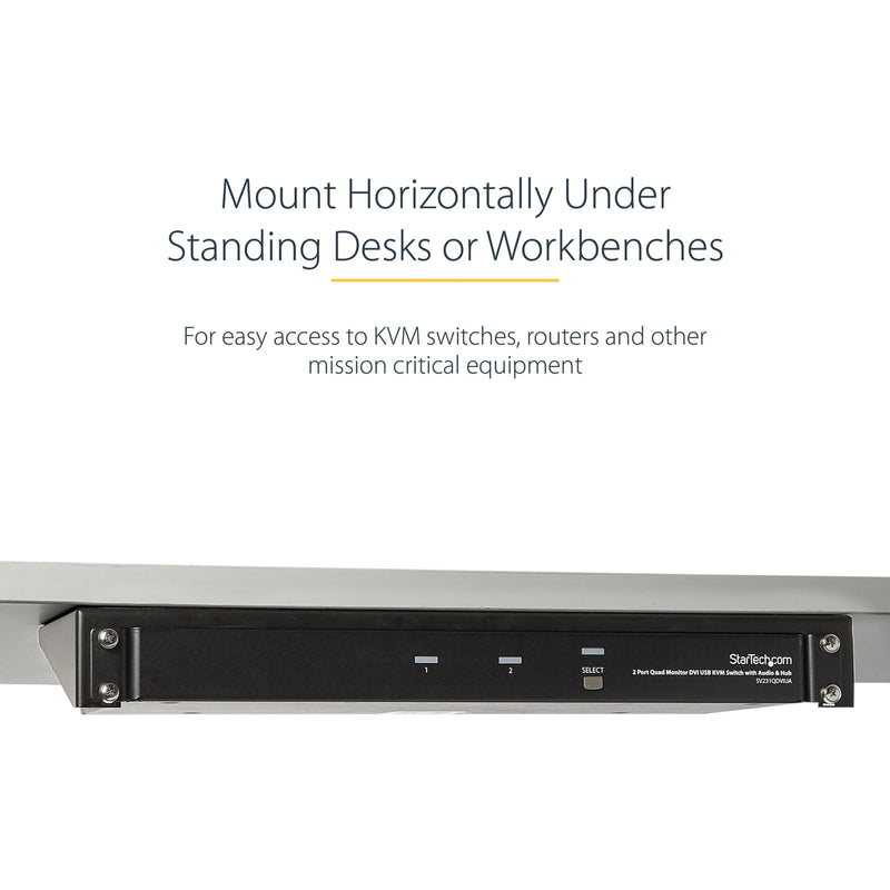 Horizontal under-desk mounting demonstration with KVM switch installation