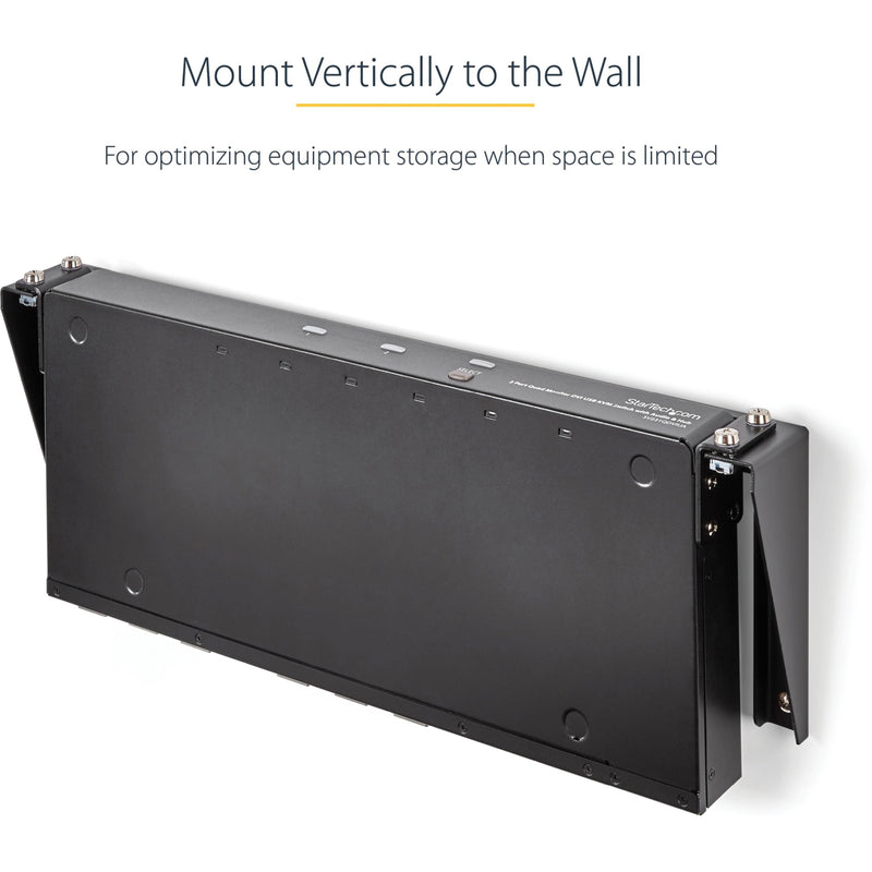 Vertical mounting demonstration of StarTech.com wall mount bracket with network equipment