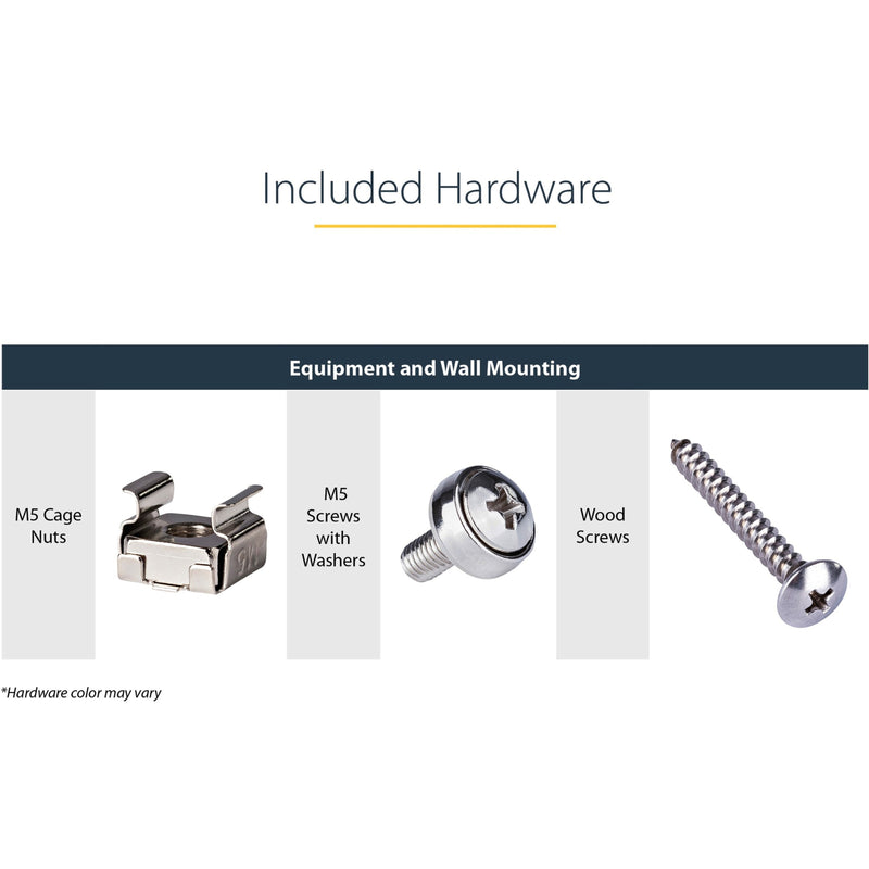 Detailed view of included mounting hardware components for StarTech.com wall mount bracket