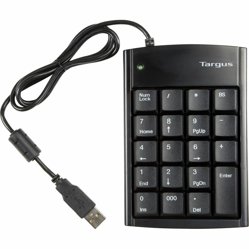 Close-up view of Targus numeric keypad showing detailed key layout and USB connection