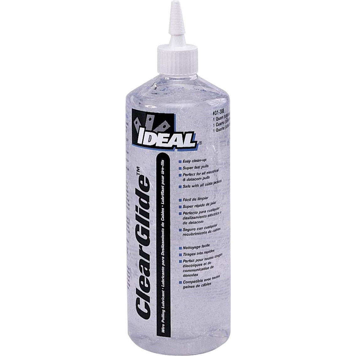 IDEAL ClearGlide 31-388 wire pulling lubricant in a clear 1-quart squeeze bottle with precision applicator tip-alternate-image1