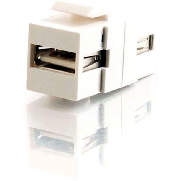 White USB Type-A keystone coupler module with female ports shown with reflective surface-alternate-image1