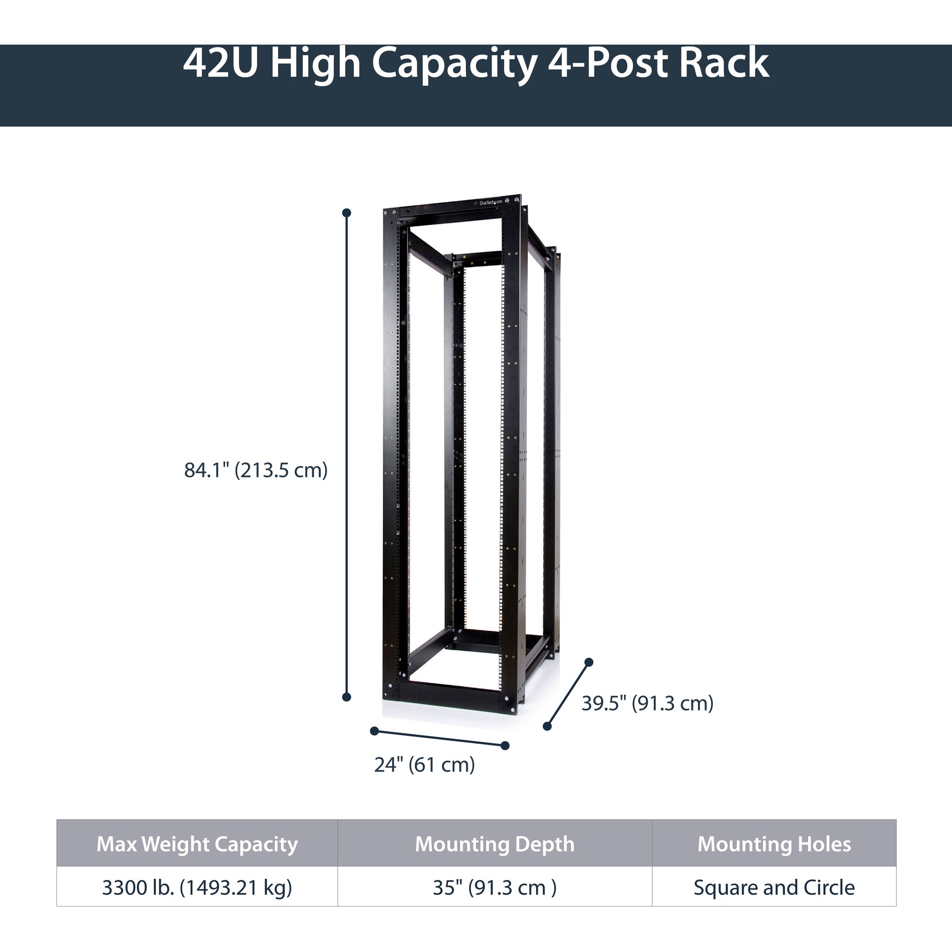 StarTech.com 4POSTRACKHD 45U 3300lb High Capacity 4 Post Open Server Equipment Rack - Flat Pack