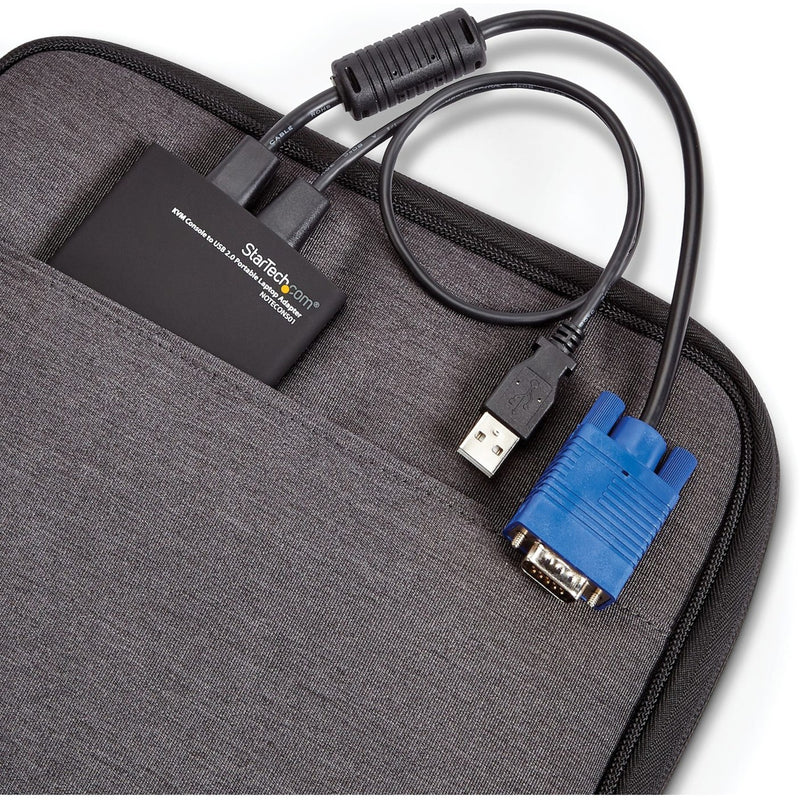 StarTech.com KVM adapter shown with laptop bag for mobile use