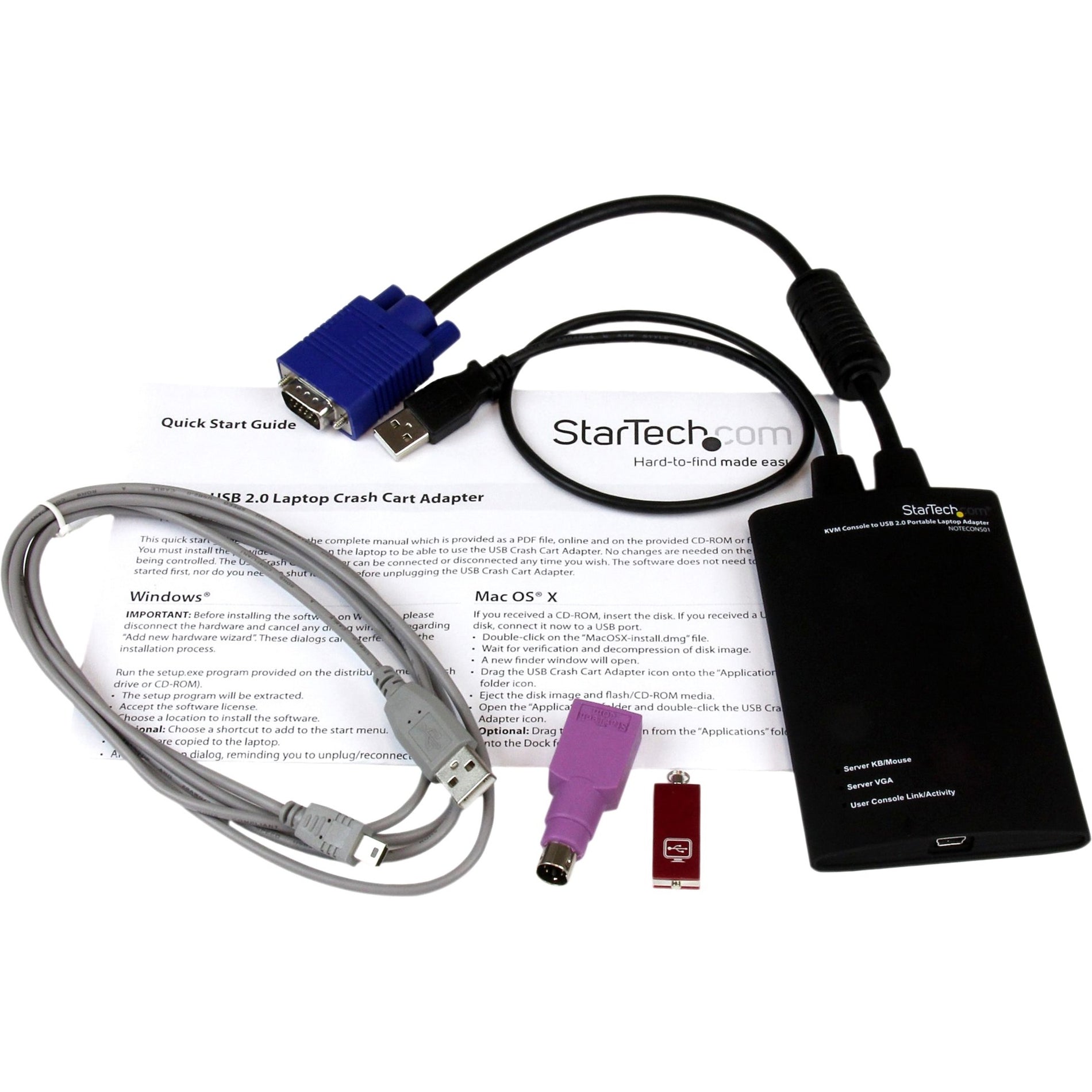 StarTech.com NOTECONS01 Console KVM vers Adaptateur portable pour ordinateur portable USB 2.0 Alimentation via USB (USB PD) Noir