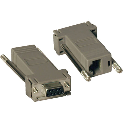 Two Tripp Lite P450-000 null modem adapters showing DB9 female and RJ45 female connectors with thumbscrews