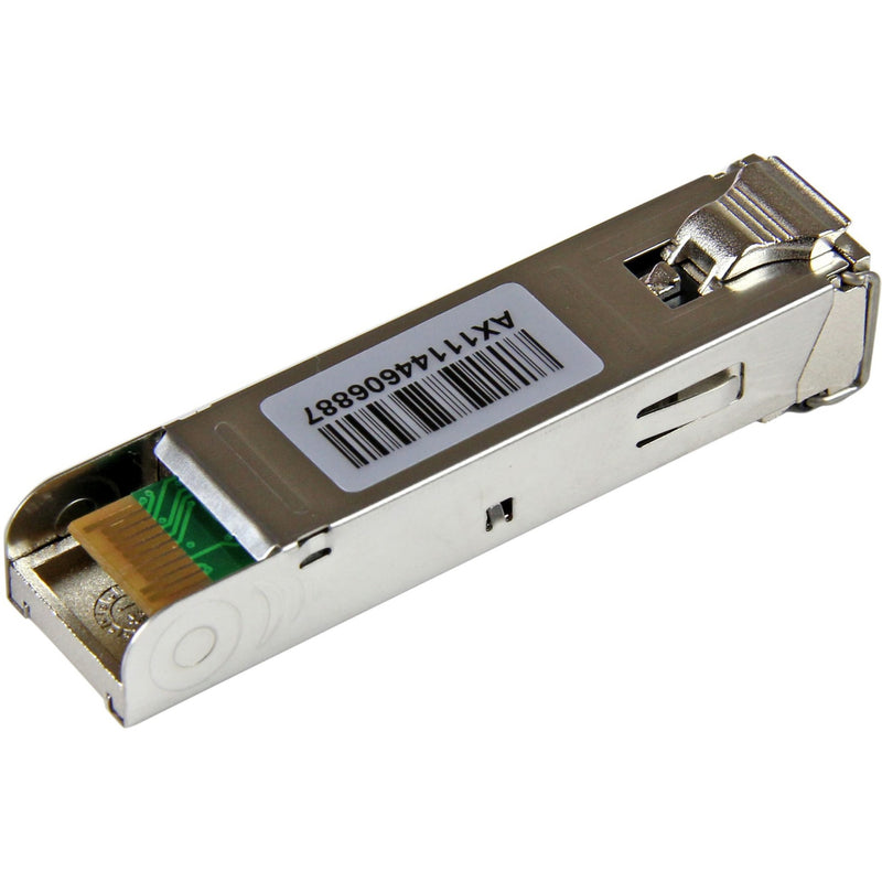 Internal view of StarTech.com SFP module showing circuit board and serial number label