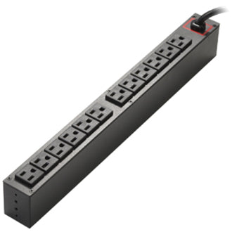 Eaton FlexPDU 1.44kVA rack-mountable power distribution unit showing 12 evenly spaced NEMA 5-15R outlets in black housing