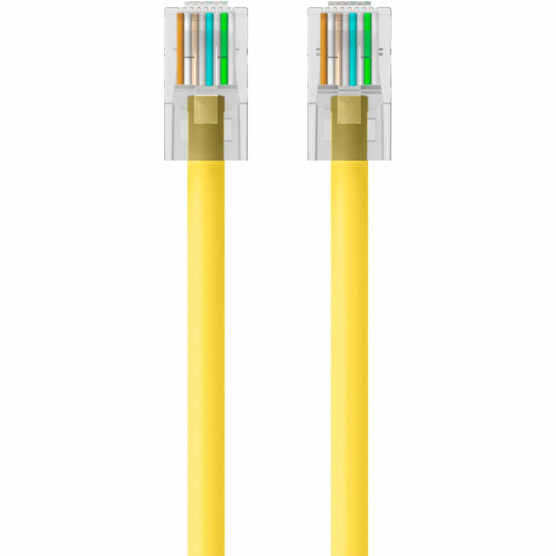 Close-up of internal wire configuration in RJ45 connector showing twisted pair arrangement