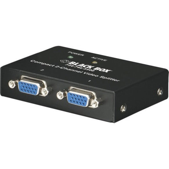 Black Box AC1056A-2 Video Splitter showing dual VGA ports and compact black metal housing