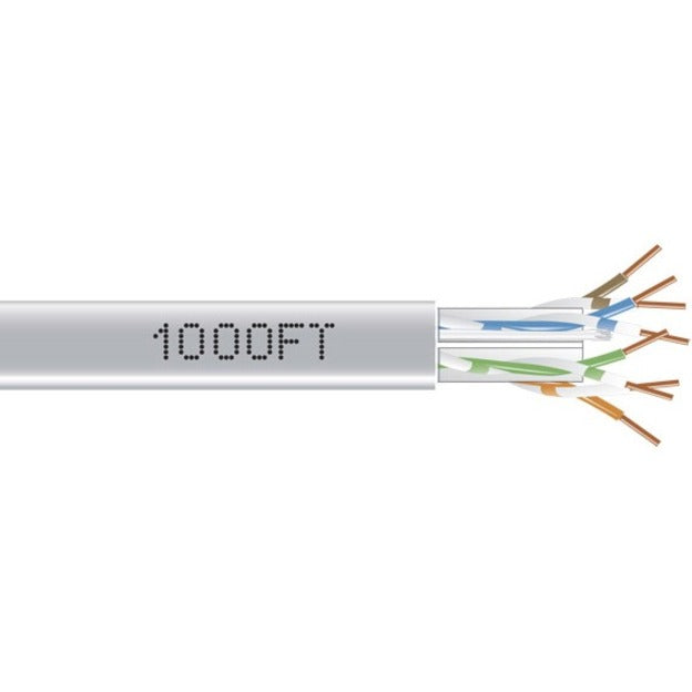 Cross-sectional view of GigaTrue 550 CAT6 cable showing internal copper wire pairs and length marking '1000FT' on gray jacket