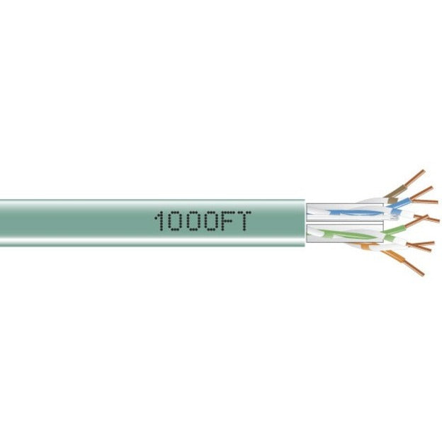 Close-up view of GigaTrue 550 CAT6 cable showing internal copper conductors and green outer jacket with 1000FT length marking