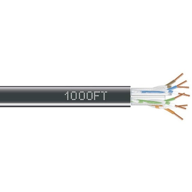 Black Box Cat6 network cable cross-section showing length marking and internal twisted pair construction