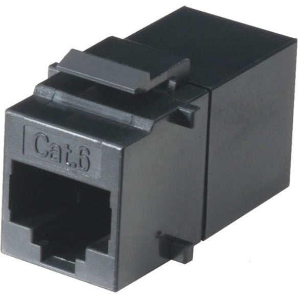 Black Box FM692 Cat.6 unshielded keystone coupler featuring dual RJ-45 ports in black housing