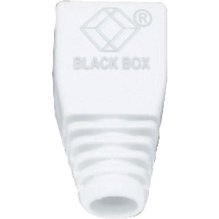 White snagless cable boot with Black Box logo featuring ribbed protective design