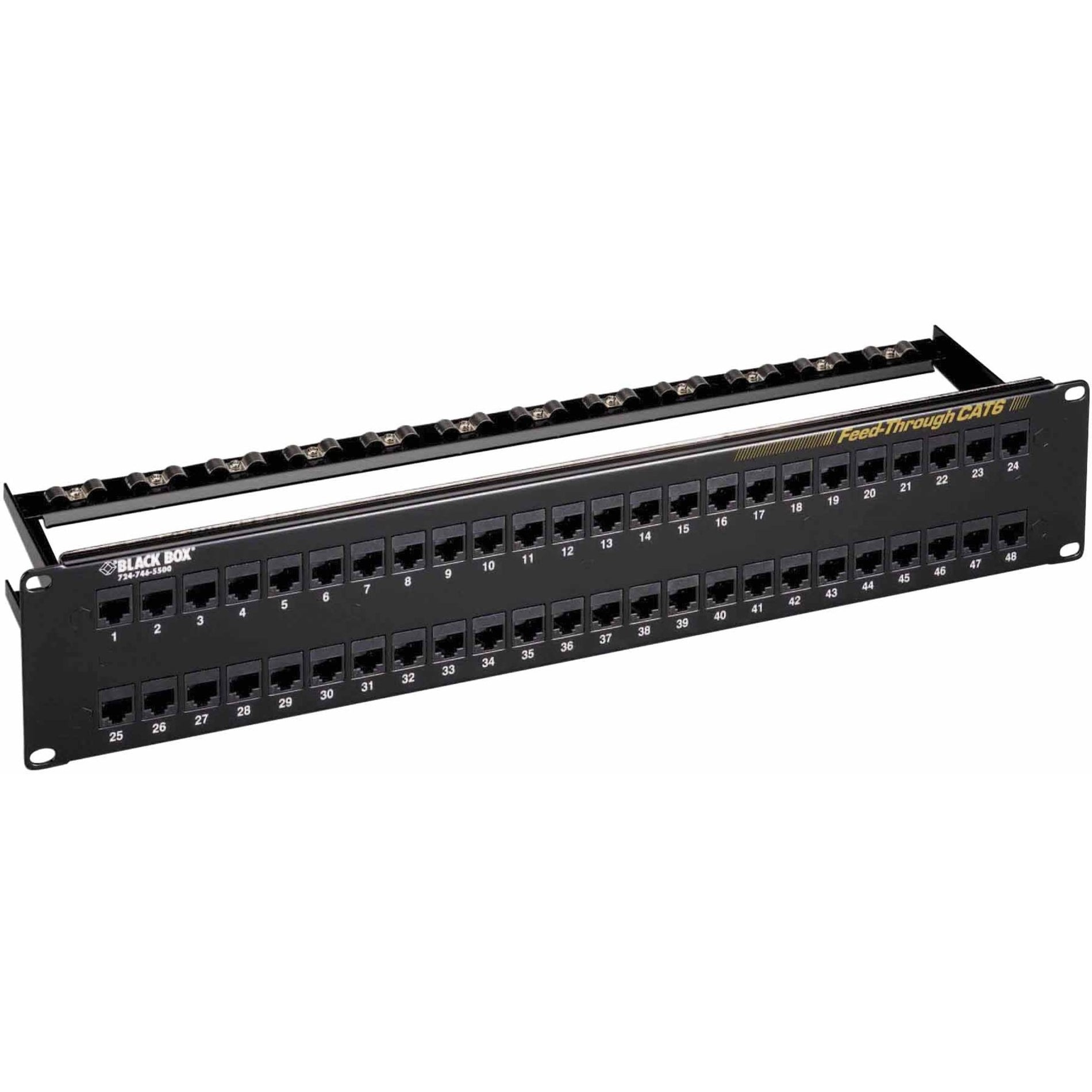 Black Box JPM820A CAT6 Feed-Through Patch Panel - 2U, Unshielded, 48-Port