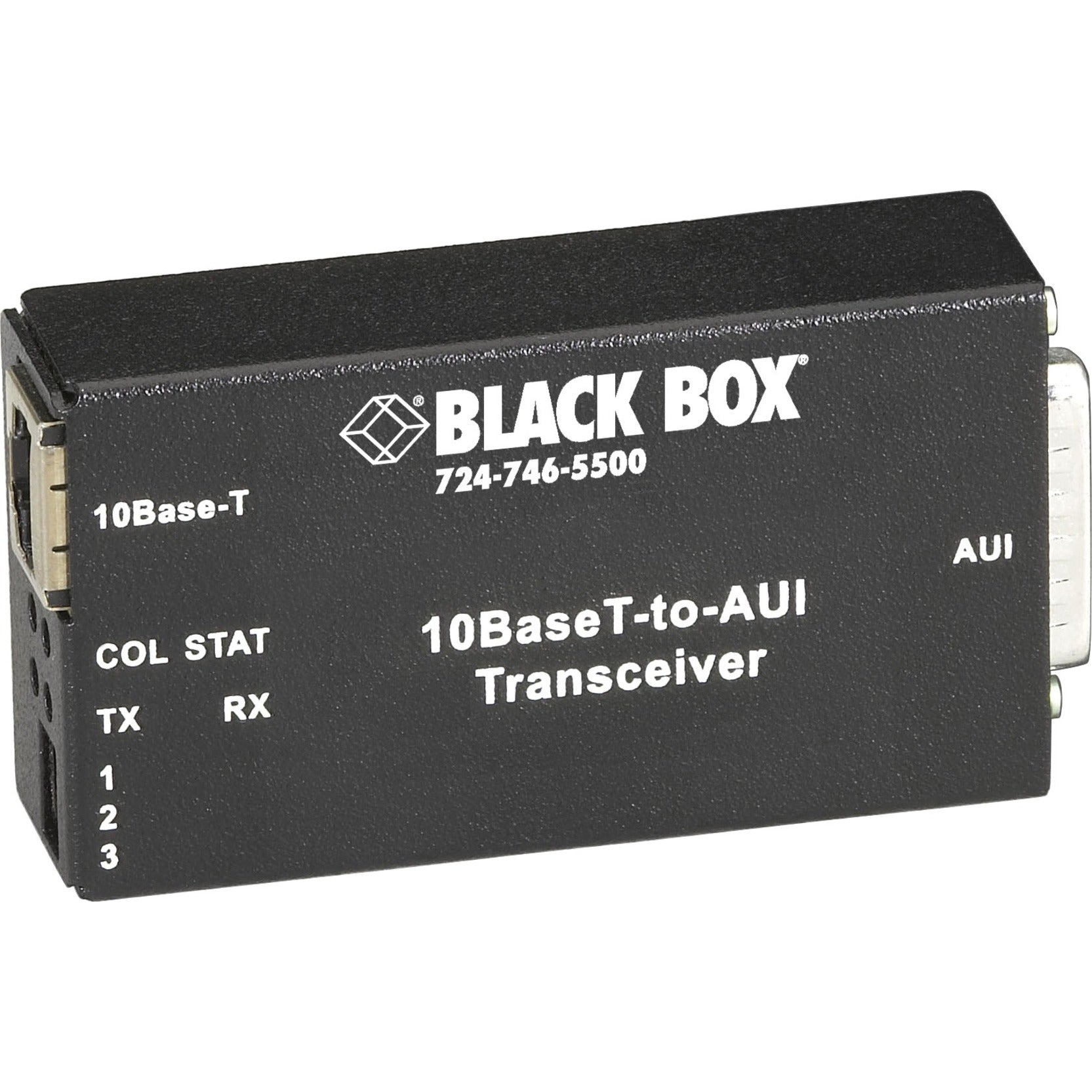 Black Box LE180A 10BASE-T to AUI Transceiver, 1 Year Limited Warranty, TAA Compliant, RoHS Certified