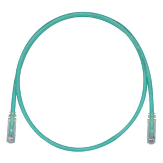 Panduit Cat6 UTP network patch cable in green color with clear boots and RJ-45 connectors, coiled in circular shape-alternate-image1