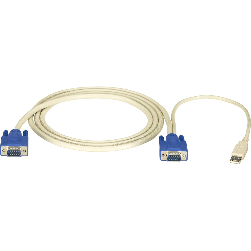 Black Box EC Series KVM cable with blue HD15 VGA connectors and USB interface, 6-foot beige cable