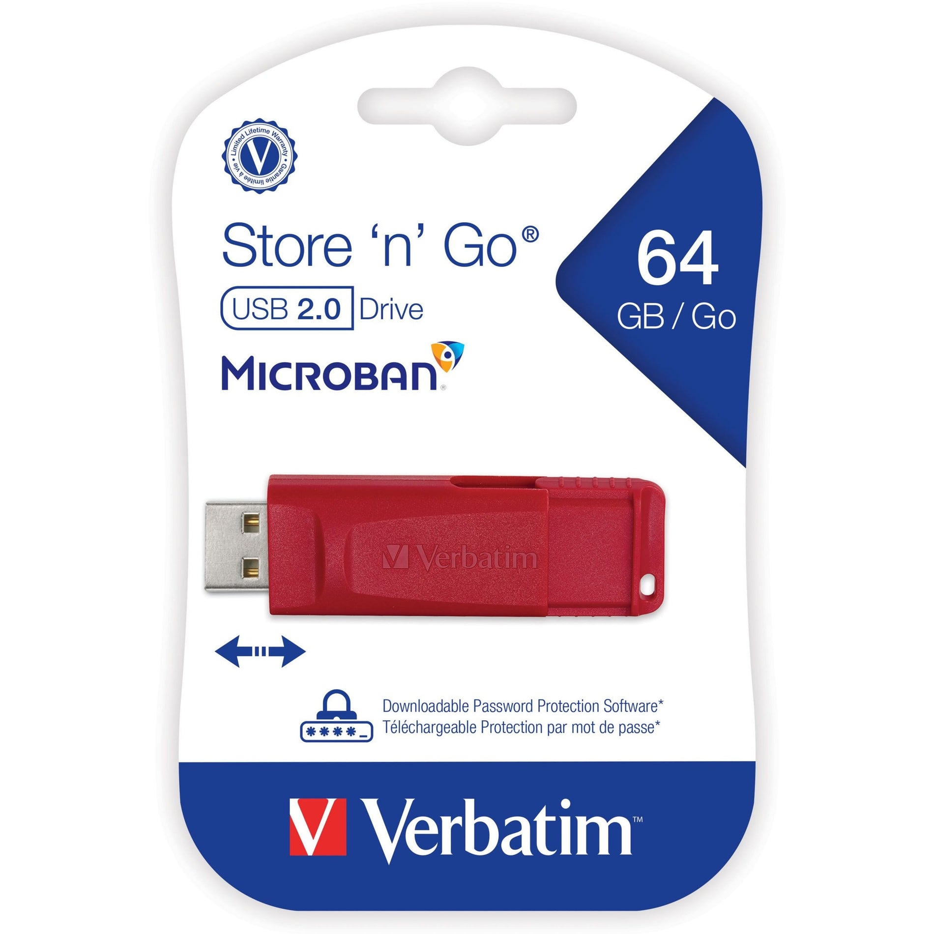 威达 ("Verbatim") 97005 Store 'n' Go USB 闪存盘 64GB 红色.