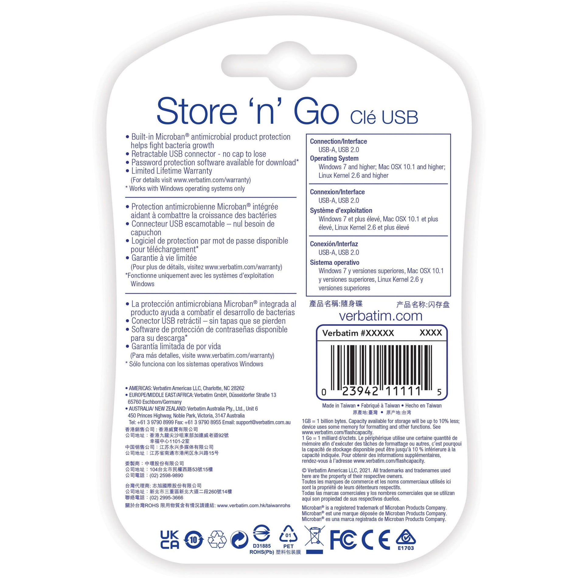 威达 ("Verbatim") 97005 Store 'n' Go USB 闪存盘 64GB 红色.