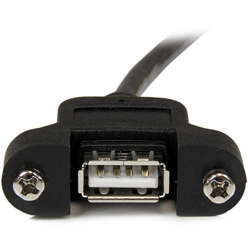 Detailed view of USB port contacts and mounting flange design