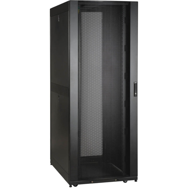 Front view of Tripp Lite SR42UBWD 42U wide server rack enclosure with mesh door