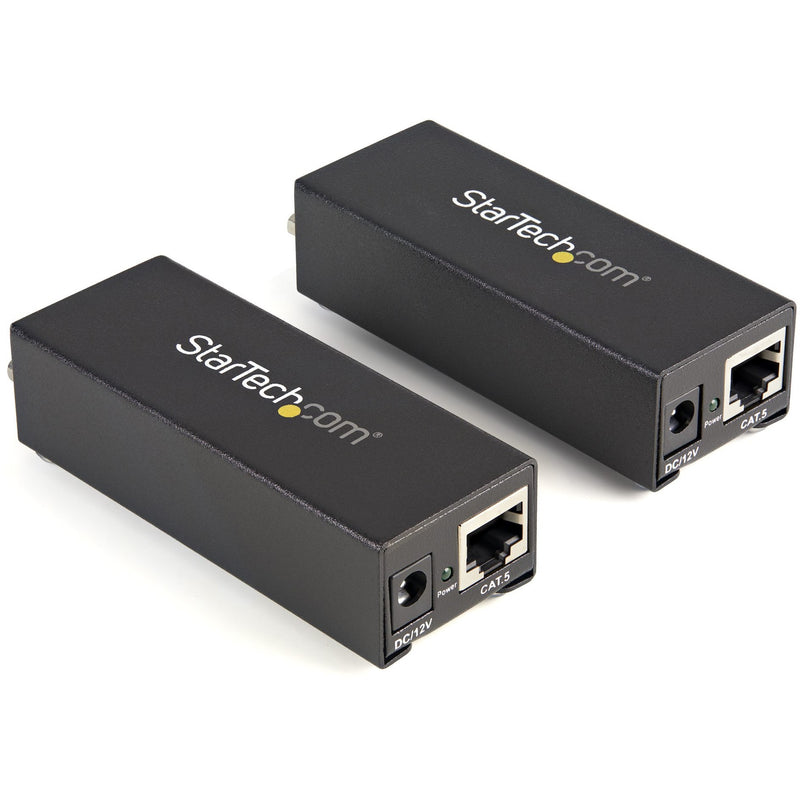 Two black StarTech.com VGA extender units showing RJ45 and power ports