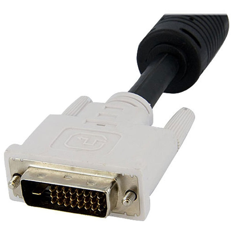 Close-up view of white DVI connector housing and gold-plated pins