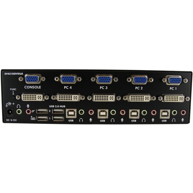 Rear panel view of StarTech.com KVM switch showing all connection ports and interfaces