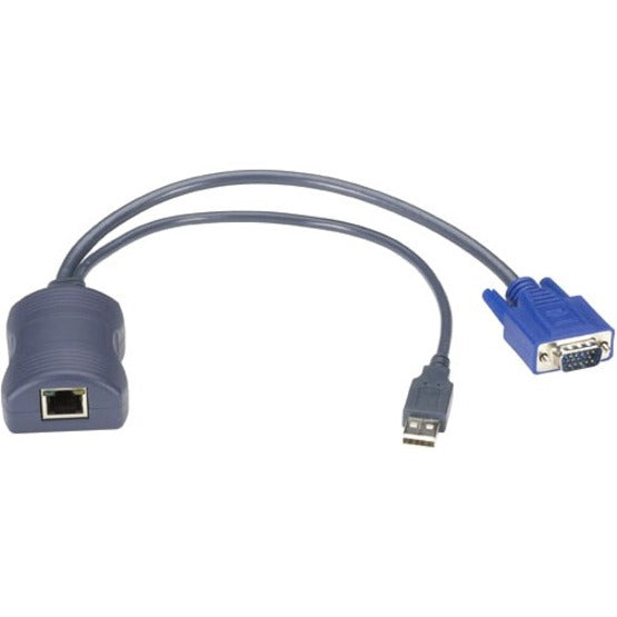 Black Box KV1401A Server Access Module showing RJ-45, USB, and VGA connections with gray and blue connectors