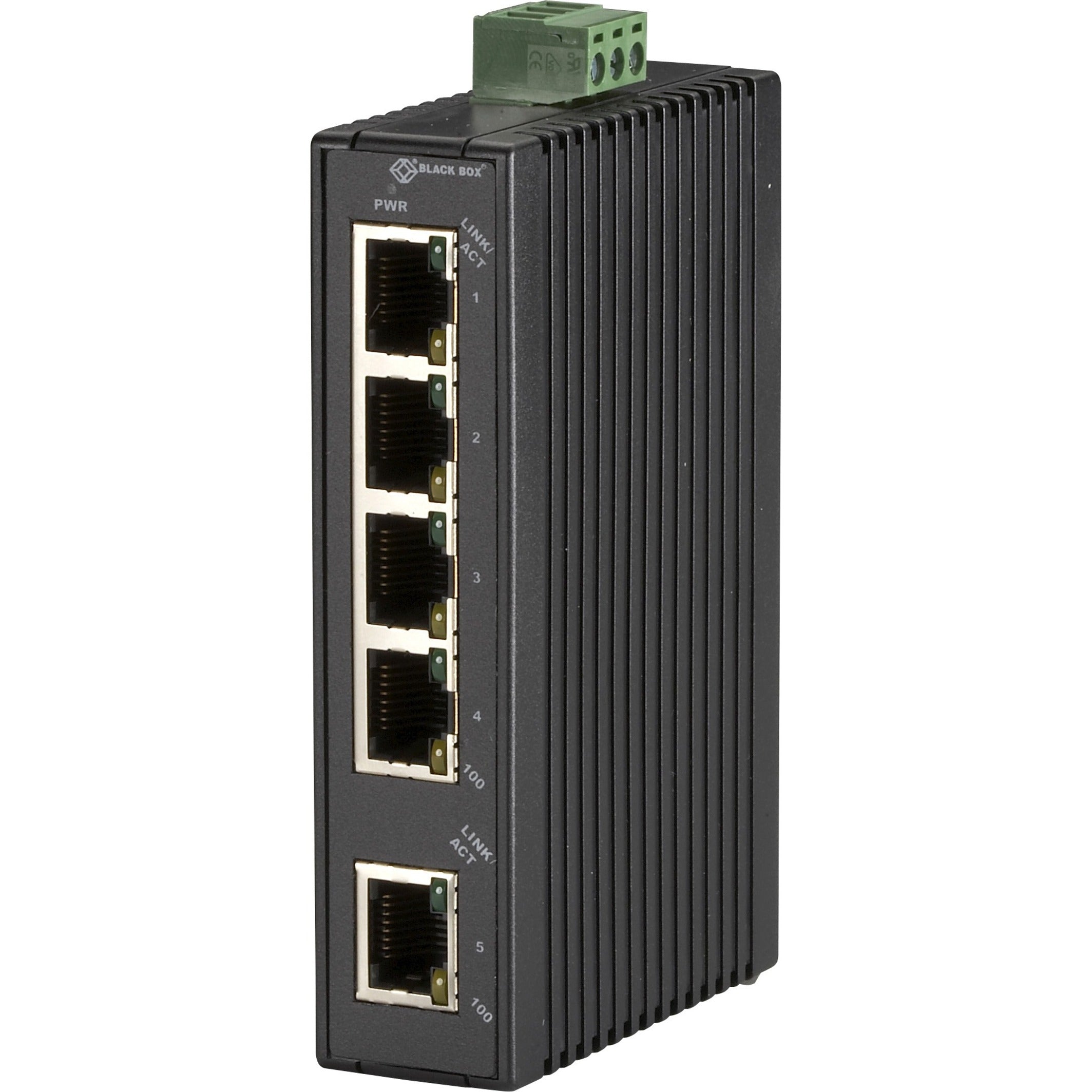 Black Box LBH120 Hardened Mini Industrial Ethernet Switch, 5-Port Fast Ethernet Network, Layer 2, 10/100Base-TX, DIN Rail Mount, TAA Compliant - LBH120A-H (5 Year Warranty)